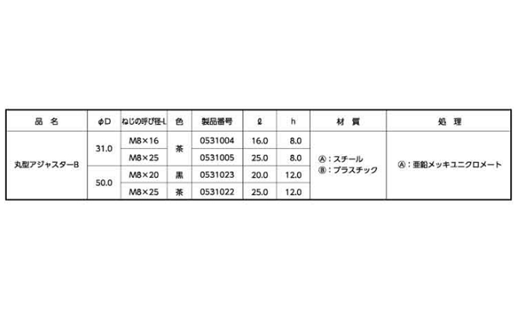 丸型アジャスターB 茶色 16.0 8.0