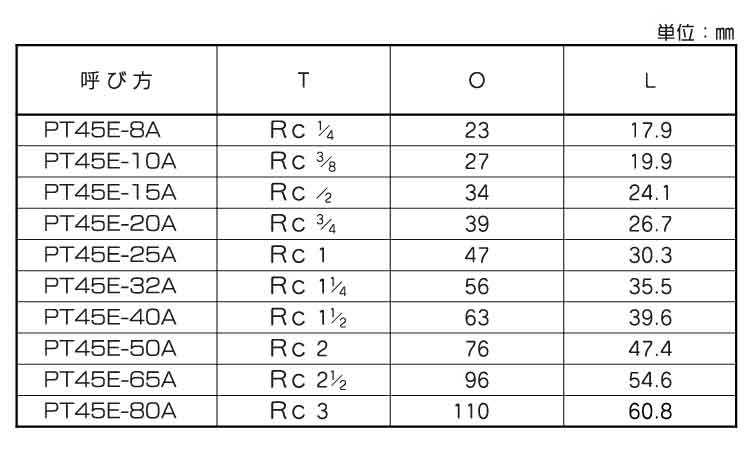 ねじ込 高圧45°エルボ S80 8.0