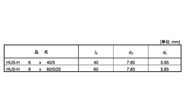 スクリューアンカーHUS3ーH6 40.0 6.0