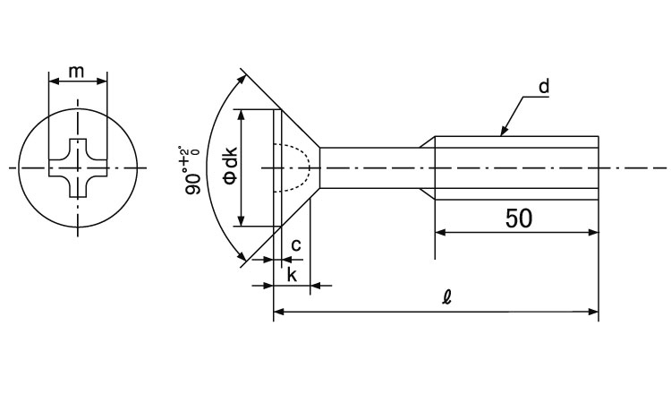 十字穴付(+)皿小ねじ(ねじ部50(並目 55.0 3.0