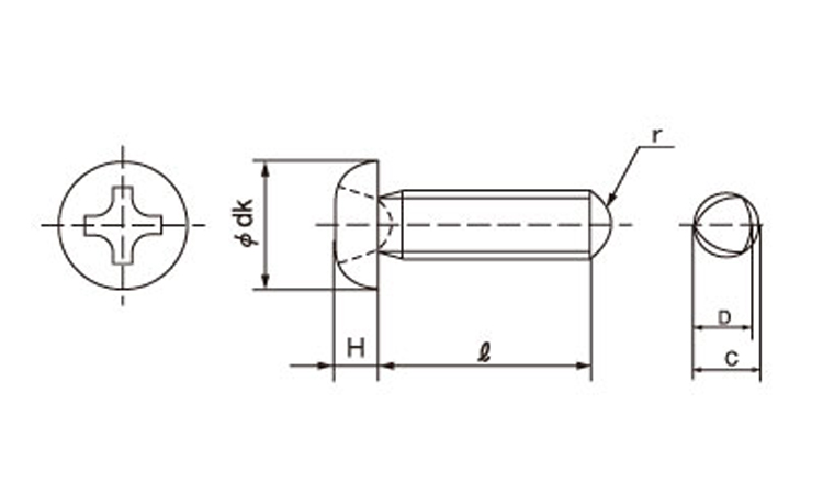 十字穴付(+)Sタイプナベ(丸先 6.0 3.0