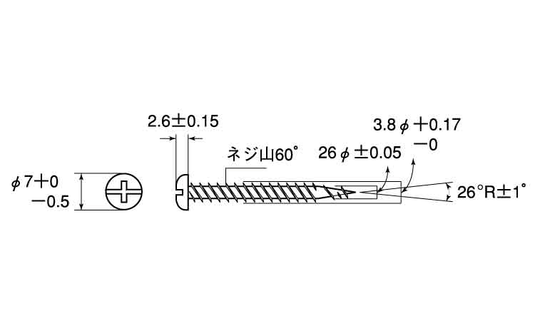 (+-)2条ねじ ナベ 25.0 3.8