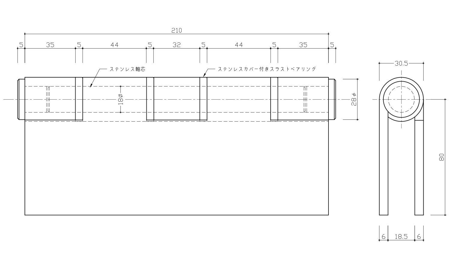 ステン5管丁番 208-S-R