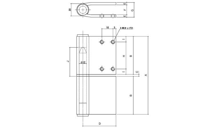 旗丁番(左6㎜ステン芯K42A