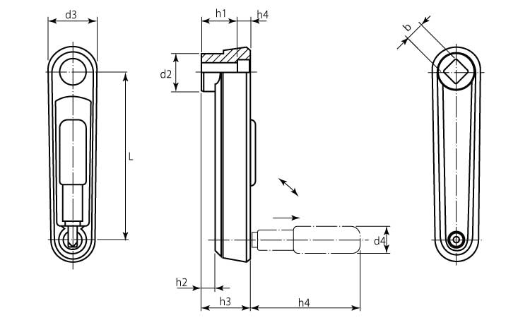 ハンドクランクSUS角棒付シルバ
