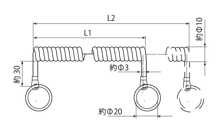 保持ケーブルカールコードリング付