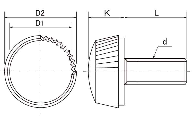 ポリカーボネート埋込みローレットねじステン 6.0 3.0