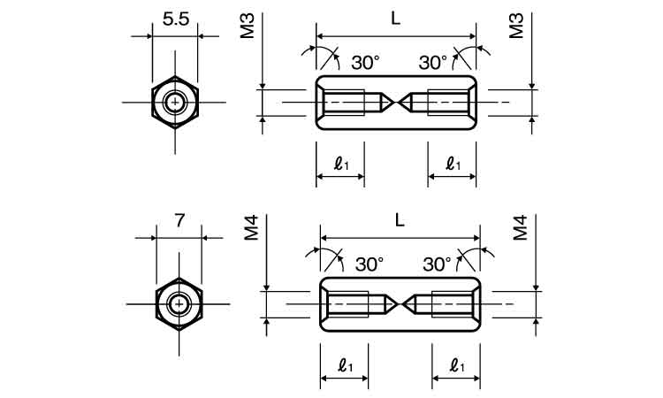アルミスペーサー(六角ASLKE