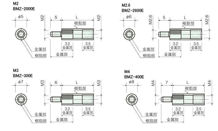 金属付PBTスペーサーBMZーE