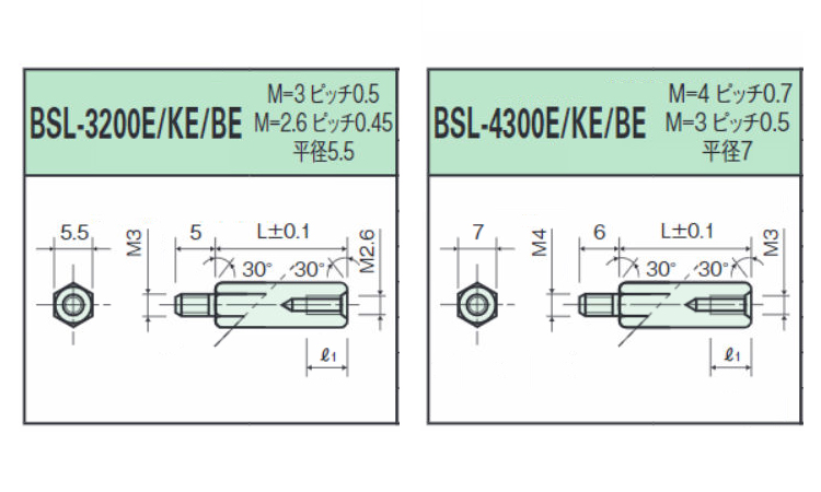 アルミスペーサ六角違径BSLーE