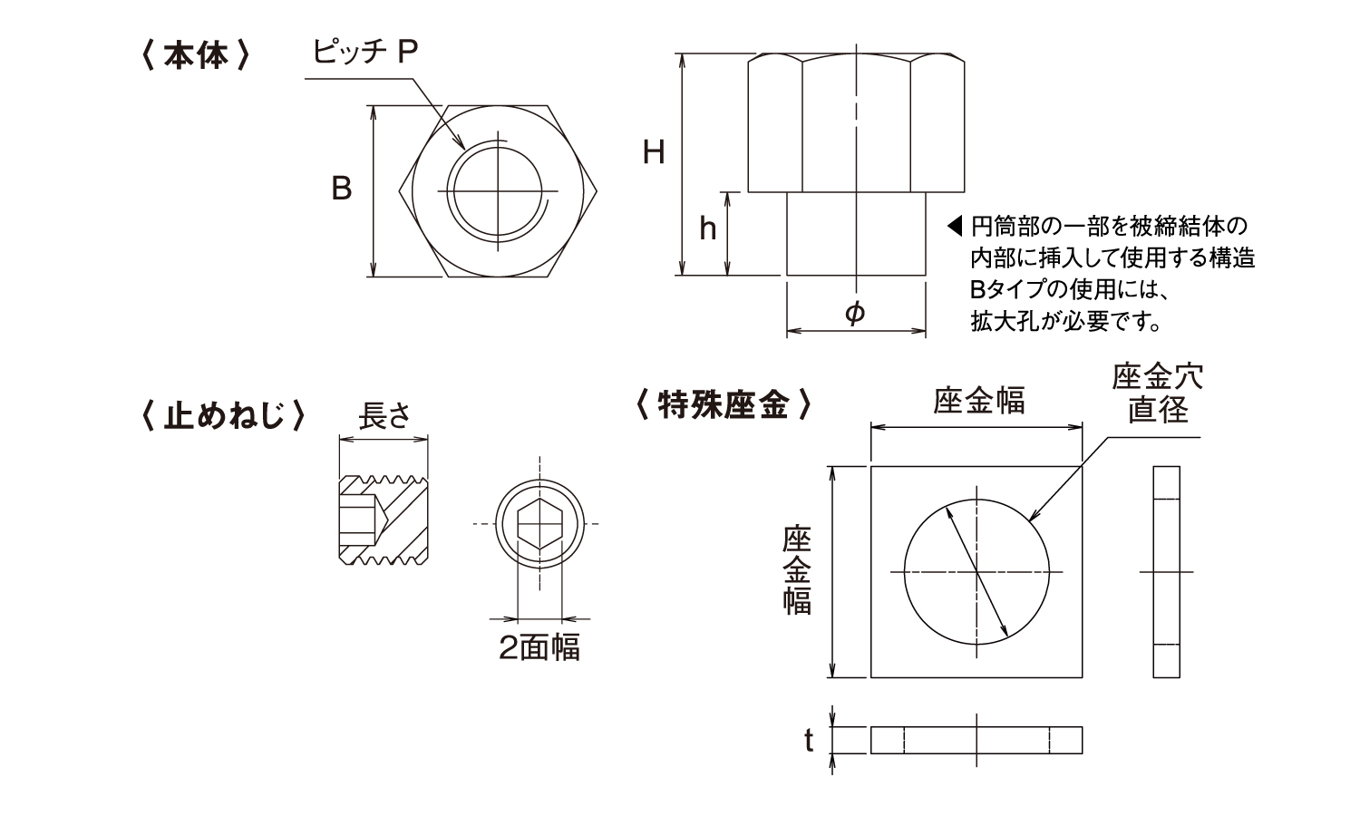 ロングネジナット(Bタイプ) 10.0
