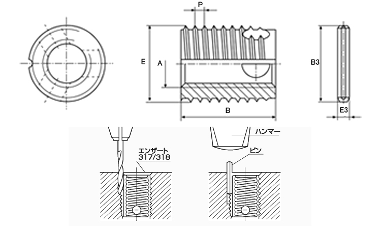 エンザート(ピン付) 三つ穴タイプ(318型