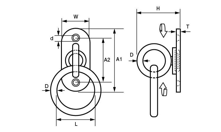 回転パッドアイ丸カン 5.0