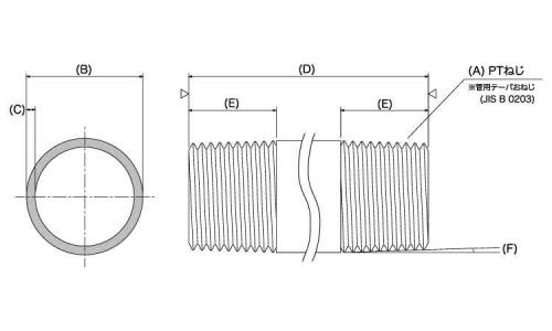 両パイプニップル 尾川パイプ製 6.0