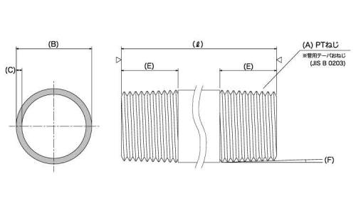 両長パイプニップル 尾川パイプ製 50.0 6.0