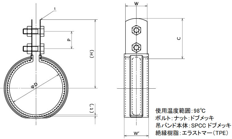 ELフラット立バンドPE管215