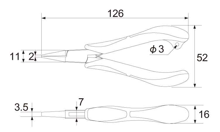 三枚合せフラットノーズプライヤ
