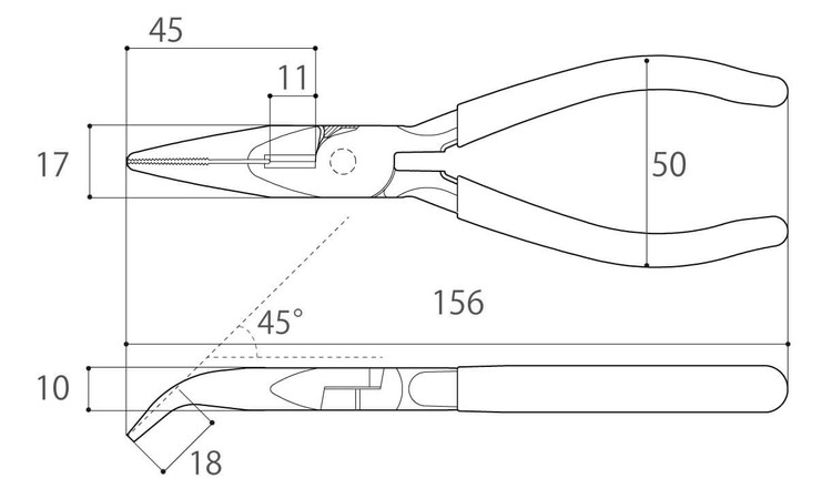 パワー先曲りラジオペンチPFR